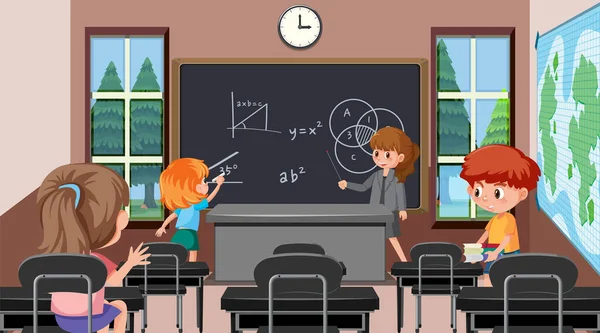 School Classroom Student Kids Illustration — Stock Vector