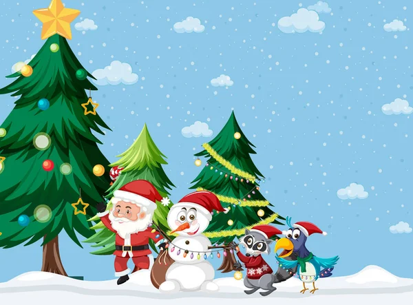 Vacaciones Navidad Con Santa Muñeco Nieve Ilustración — Vector de stock