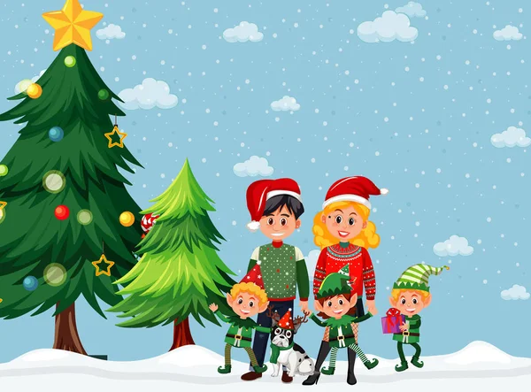 Christmas Theme Family Christmas Tree Illustration — ストックベクタ