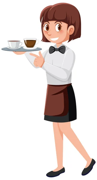 Vrouwelijke Serveerster Serveert Koffie Illustratie — Stockvector