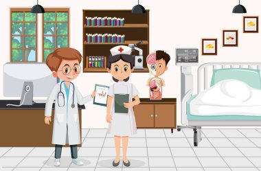 Doktor ve hemşire hastane illüstrasyon