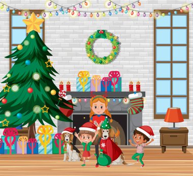 Mutlu çocuklarla Noel tatili.
