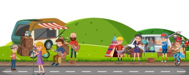 İnsanlar bit pazarından alışveriş yapıyor.