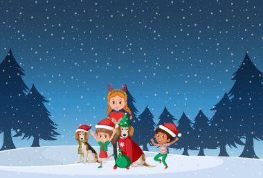 Gece resimlerinde çocuklarla Noel teması