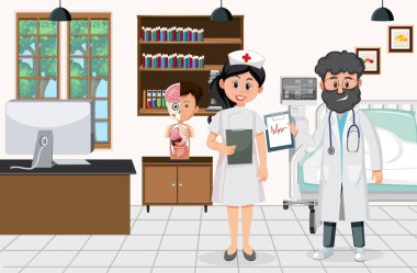 Doktor ve hemşire hastanede çalışıyor.