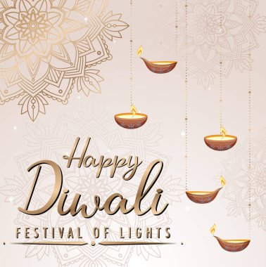 Mutlu Diwali Işık Festivali poster illüstrasyonu