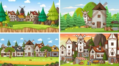 Farklı sahne ortaçağ illüstrasyonları