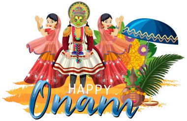 Onam Hindu hasat festivali poster illüstrasyonu
