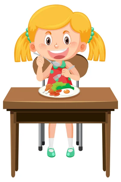 Menina Bonito Personagem Desenho Animado Comendo Pequeno Almoço Ilustração —  Vetores de Stock