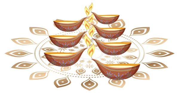 Diwali Velas Luz Sobre Fundo Branco Ilustração — Vetor de Stock