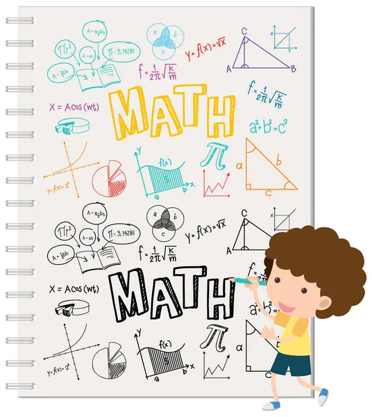 Formuła Matematyczna Doodle Notebooku Ilustracją Dziecka — Wektor stockowy