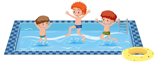 Crianças Felizes Ilustração Piscina — Vetor de Stock