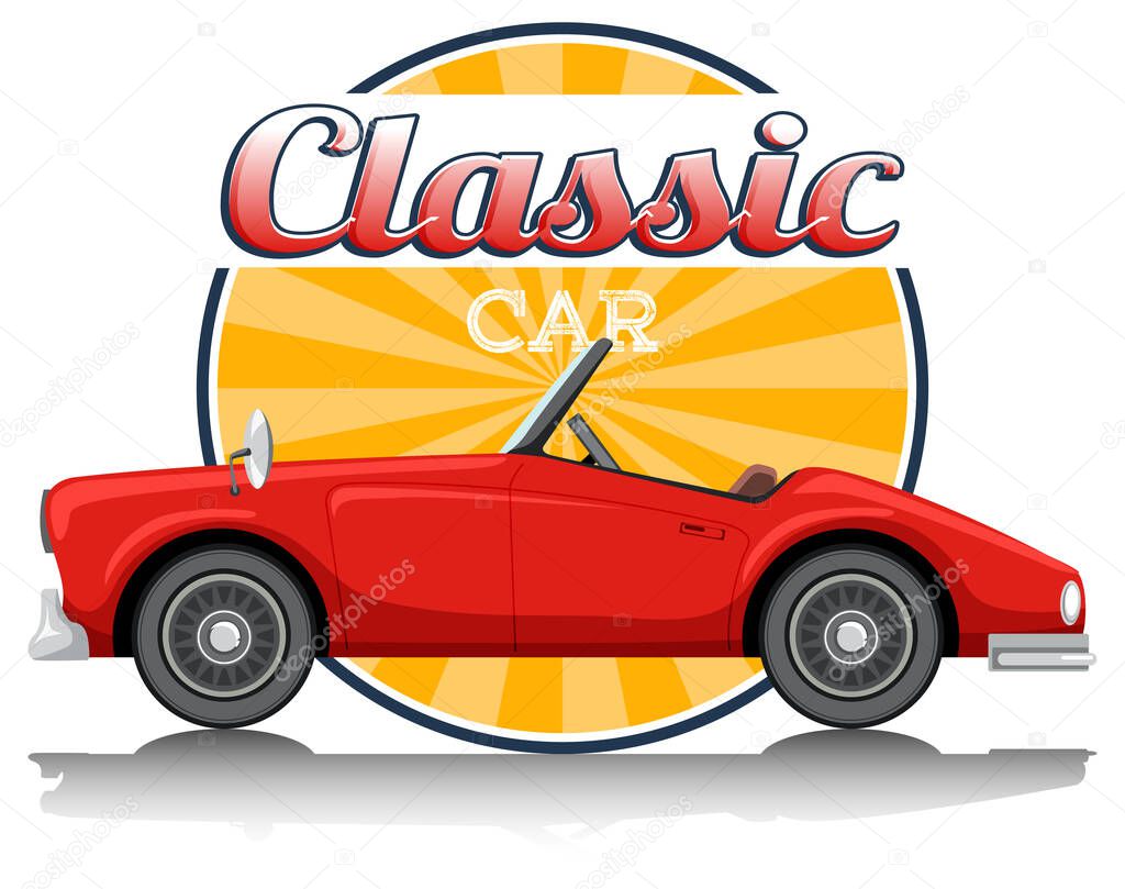 Classic car logo with classic car on white background illustration