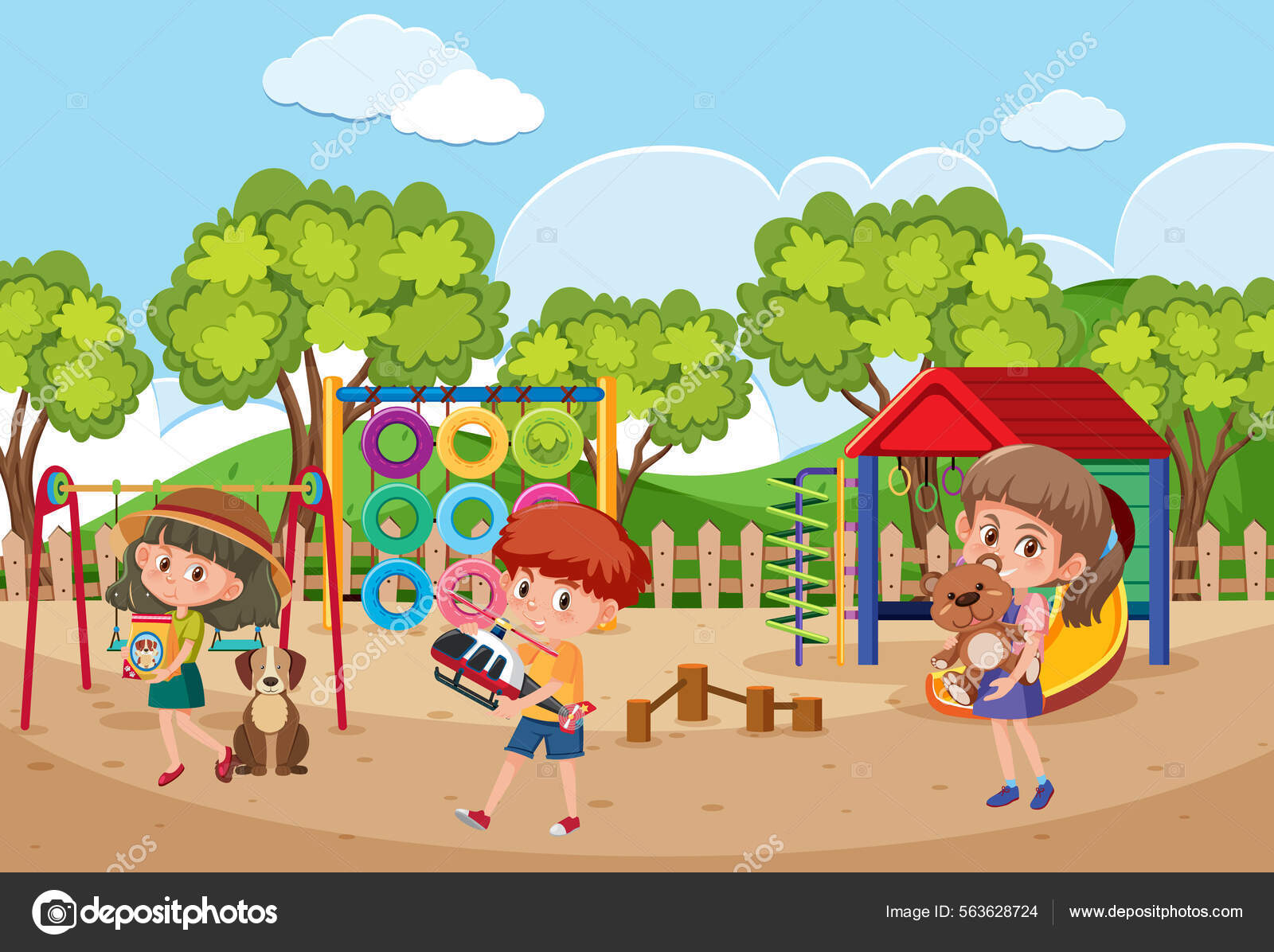 Cena Dos Desenhos Animados Com Brincar Criança Parque Infantil