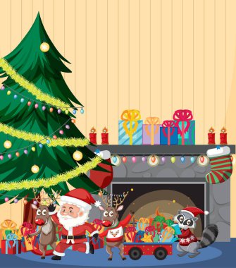 Noel Baba 'yla Noel tatili şömine resimlerinin yanında.