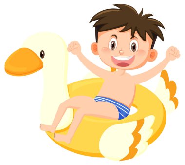 Şişirilebilir yüzük çizimindeki mutlu çocuk.