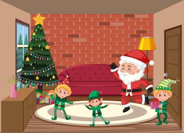 Noel Baba ve Elf illüstrasyonuyla Noel teması
