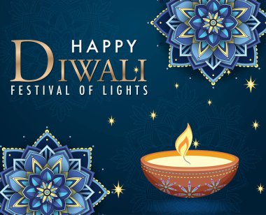 Mutlu Diwali Işık Festivali poster illüstrasyonu