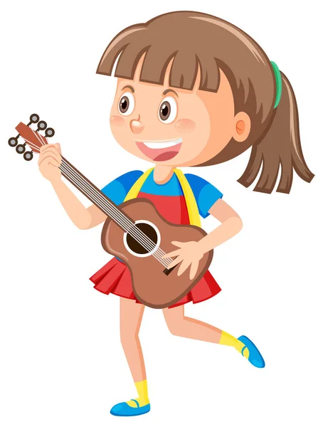 白底插图上有吉他的快乐女孩 — 图库矢量图片