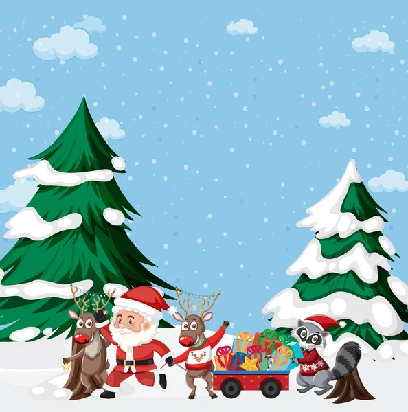 サンタとクリスマス休暇とプレゼントイラスト — ストックベクタ