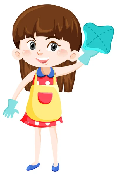 Housekeeper Girl Cartoon Character Illustration — ストックベクタ