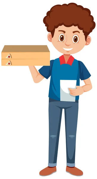 Man Two Boxes Pizza Illustration — Stock Vector