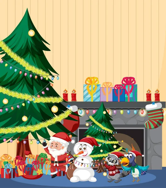 Vacaciones Navidad Con Santa Regalos Ilustración — Vector de stock