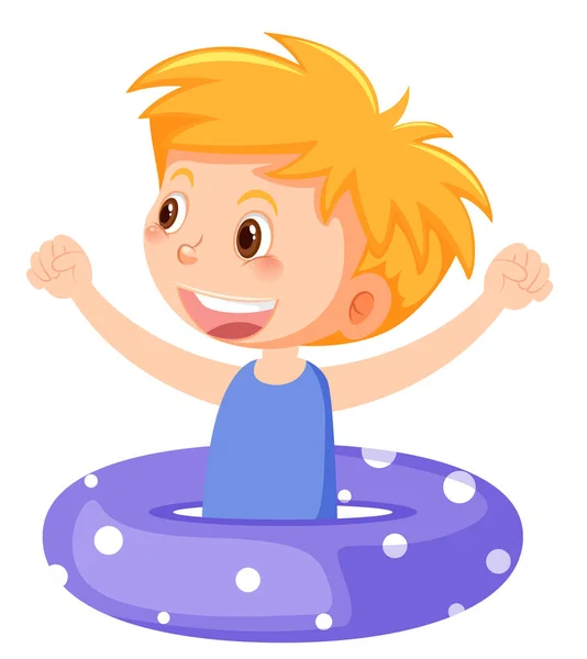 Niño Feliz Ilustración Inflable Del Anillo — Vector de stock