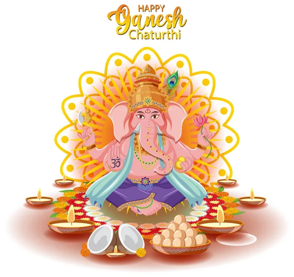 Boldog Ganesh Chaturthi Poszter Illusztráció — Stock Vector