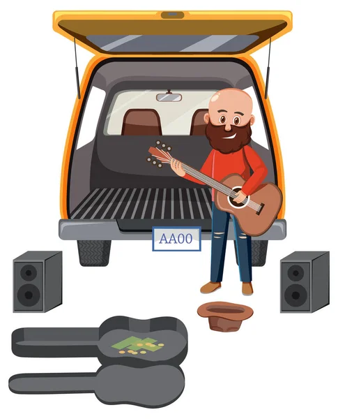 Homme Jouant Guitare Pour Argent Illustration — Image vectorielle