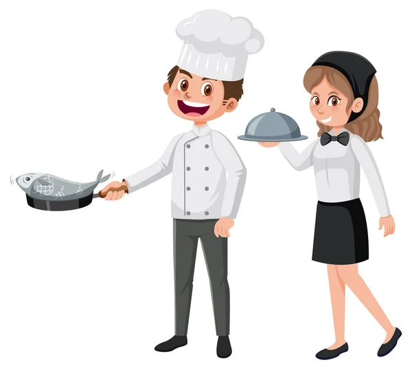 Chef Garçonete Ilustração Uniforme — Vetor de Stock