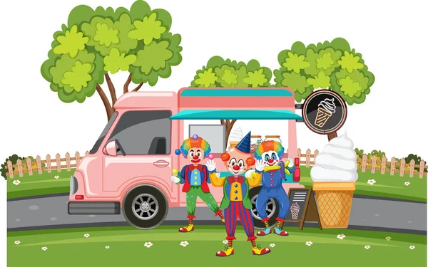 Clowns Stehen Eiswagen — Stockvektor