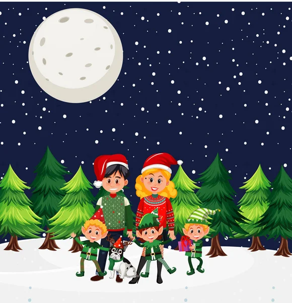 Family Christmas Day Snow Illustration — ストックベクタ