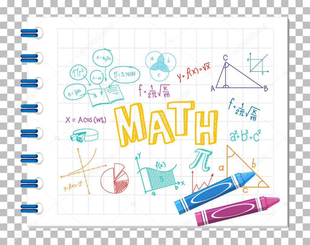 Doodle math formula with Mathematics font on notebook illustration