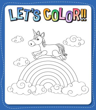 Renkli çalışma çizelgeleri şablonu! metin ve tek boynuzlu at ana hatları çizimi