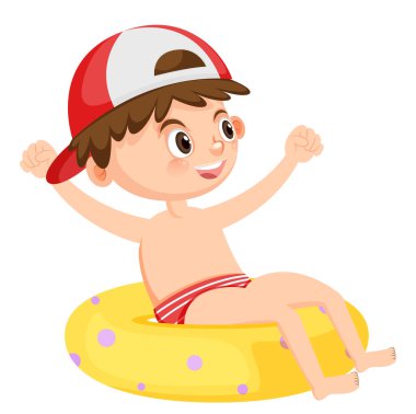 Şişirilebilir yüzük çizimindeki mutlu çocuk.