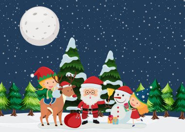 Noel Baba ve Kardan Adam illüstrasyonuyla Noel tatili