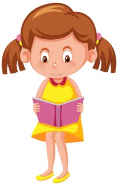 Beyaz arkaplan illüstrasyonu üzerine kitap okuyan kız