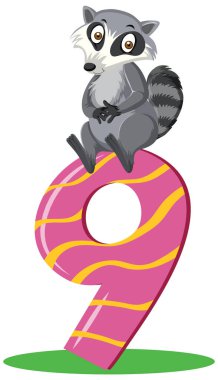 Rakun, beyaz arkaplanda izole edilmiş çizgi film karakterini tutuyor.