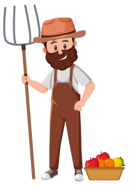 Çatal ve meyve sepeti olan çiftçi.