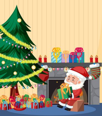 Noel Baba ve hediye illüstrasyon ile Noel Tema
