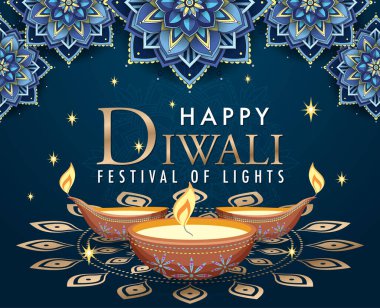 Mutlu Diwali Işık Festivali poster illüstrasyonu