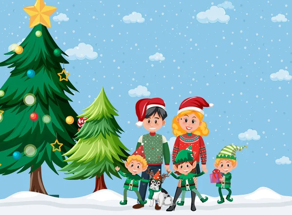 Christmas Holidays Family Snow Illustration — ストックベクタ