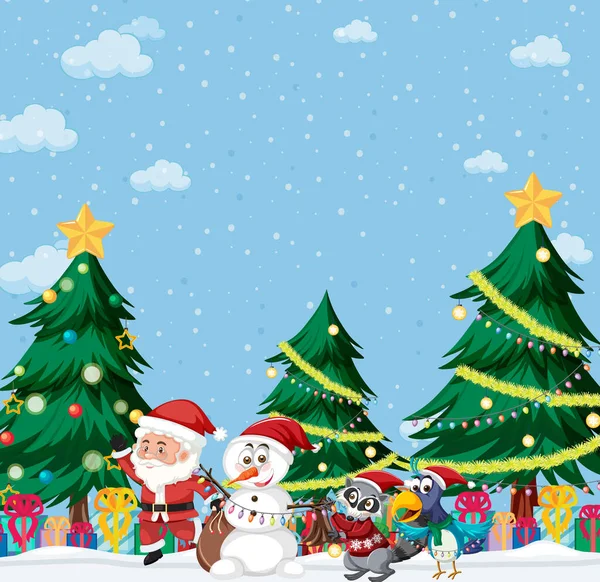Weihnachtsferien Mit Weihnachtsmann Und Schneemann Illustration — Stockvektor