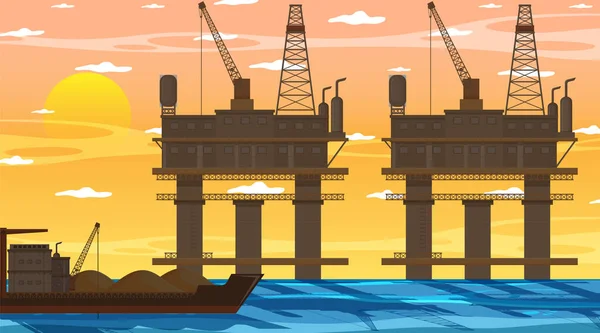 Concepto Industria Petrolera Con Ilustración Plataforma Petrolífera Alta Mar — Archivo Imágenes Vectoriales
