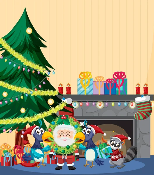 Vacaciones Navidad Con Santa Regalos Ilustración — Vector de stock