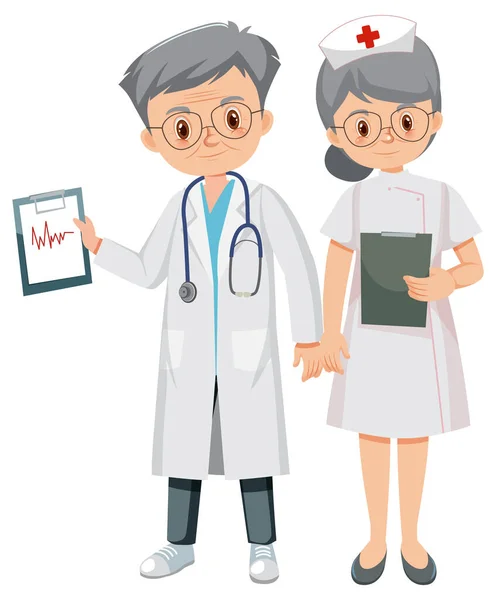 Γιατρός Και Νοσοκόμα Λευκό Φόντο Εικονογράφηση — Διανυσματικό Αρχείο