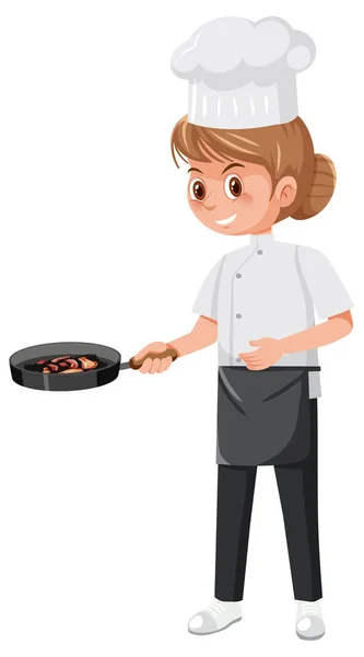 Młody Szef Kuchni Gotowania Stek Białym Tle Ilustracji — Wektor stockowy