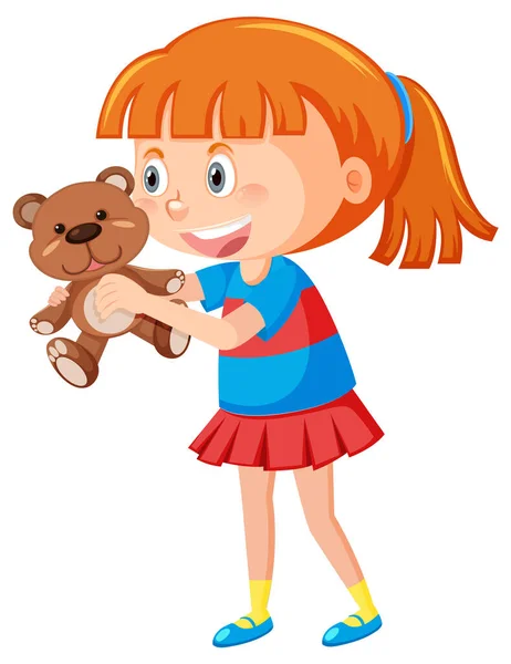 Ein Mädchen Hält Einen Teddybär Der Hand — Stockvektor
