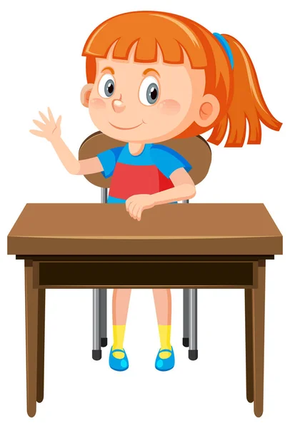 Girl Sitting School Desk Illustration — Stock Vector